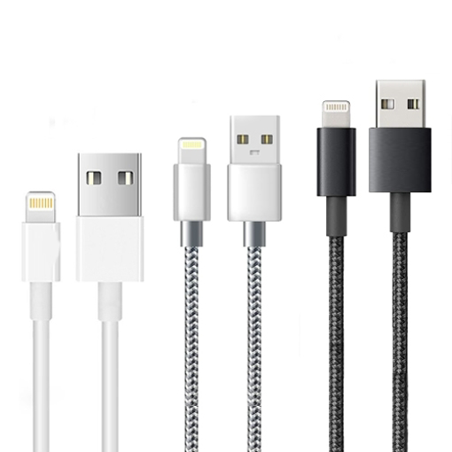 Picture of iPhone Charger Cable [Pack of 3 ] Alfa Lightning Cable White, Black and Silver 1-2-3M