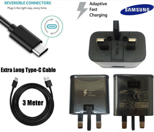 Picture of Genuine Samsung Fast Charger Adapter & 3M USB-C Cable For Galaxy A20 A20e A30 A40 - Black