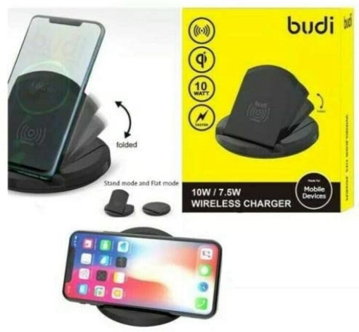 Picture of Budi Wireless Charger, 7.5W Fast-Charging Foldable Pad For iPhone 12, 12 Pro, 12 Pro Max, 12 Mini, iPhone 11, 11 Pro, 11 Pro Max, Xs Max, XR, XS, X, 8, 8 Plus, Galaxy S21 S20 S10 S9 S8, Note 20, Note 10, Note 9, Note 8 and Other Qi Enabled Devices