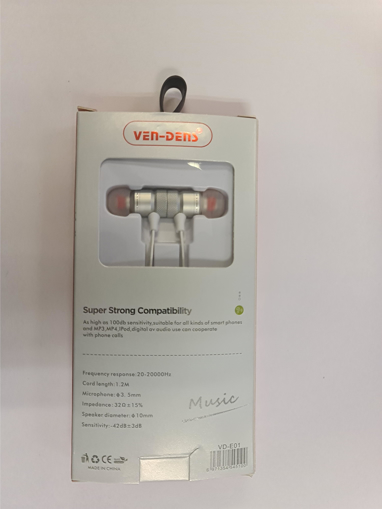 Picture of Ven-Dens VD-E01 3.5mm In-Ear Magnet Sport Earphones with Mic - White