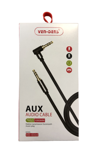 Picture of Ven-dens VD-0310 3.5mm to 3.5mm Audio Jack AUX Nylon 1 Metre Cable - Black