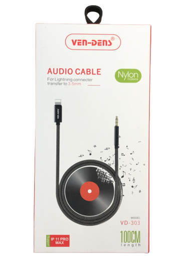 Picture of Ven-Dens VD-303 8 Pin Lightning to 3.5mm Audio AUX Nylon 1M Cable - Black