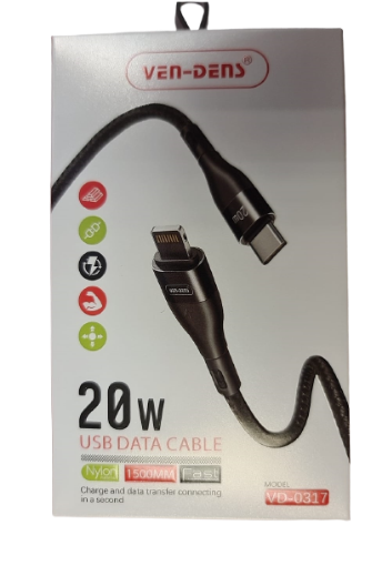 Picture of Ven-Dens Fast Charging USB-C to Lightning Cable | Black - VD-0317
