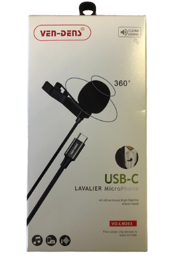 Picture of Ven-Dens VD-LM203 Lavalier Microphone to USB-C - Black