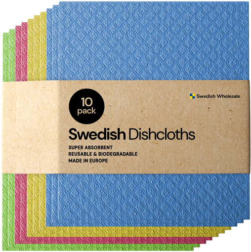 Picture of Swedish Wholesale Swedish Dish Cloths - Pack of 10, Reusable, Absorbent Hand Towels for Kitchen, Bathroom and Cleaning Counters - Cellulose Sponge Cloth - Assorted