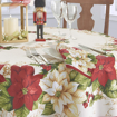 Picture of Elrene Home Fashions Red and White Poinsettia Christmas Holiday Fabric Tablecloth, 70" Round, Multi