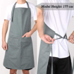 Picture of LessMo Cooking Apron, BBQ Apron with Adjustable Neck Strap With Two Pockets, 100% Cotton Professional Quality for Home, Restaurant, Craft, Garden, BBQ, School, Coffee House, 70 x 85 cm, Blue
