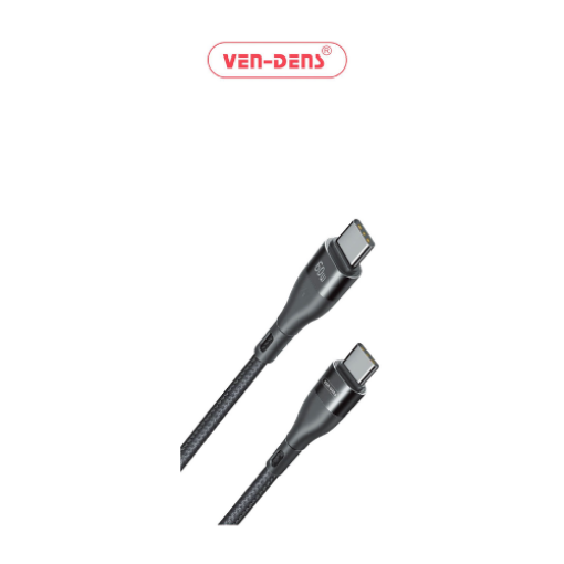 Picture of Ven-Dens (VD-0316) 60W Super Fast Charging Type-C to Type-C Cable (1.5M) - Black | Unbreakable Nylon Braided Cable | Extra Long Charging Cable