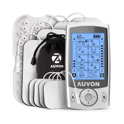 Picture of AUVON Dual Channel TENS Machine for Pain Relief, TENS Unit Muscle Stimulator with 20 Modes, 2" and 2"x4" TENS Pads Replacement