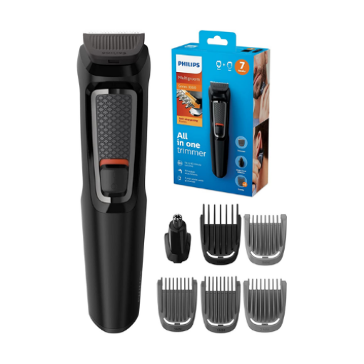 Picture of Philips 7-in-1 All-In-One Trimmer, Series 3000 Grooming Kit for Beard & Hair with 7 Attachments, Including Nose Trimmer, Self-Sharpening Blades, UK 3-Pin Plug-MG3720/33