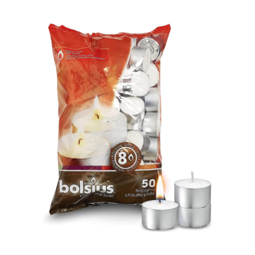 Picture of Bolsius 8 Hour Burning Tealights, Pack of 50, White, 7x18x32 cm