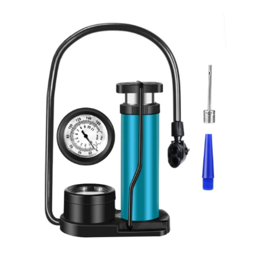 Picture of Bike Foot Pump with Gauge, Universal Presta & Schrader Valve Foot Activated Aluminum Alloy Barrel Portable Mini Bike Tire Air Pump Bicycle Floor Pump with Pressure Gauge & Free Gas Ball Needle