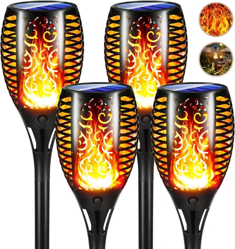 Picture of Solar Lights Outdoor Garden, 4 Pack, 33LED Solar Torch Lights with Dancing Flickering Flame, IP65 Waterproof Large Solar Flame Lights Auto On/Off for Garden, Patio, Yard, Pathway