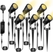 Picture of Garden Lights Mains BS Plug Extendable Outdoor Spotlights 21m LED Spike Uplighter Wire Metal Outside Waterproof Lighting Warm White for Path Tree(Ground Stake&Wall Mounted, DIY to 12 Spots)