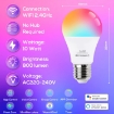 Picture of WiFi Smart Bulb A60 E27 LED Bulbs, Edison Screw Alexa Light Bulbs,10W RGB+CCT White & Colour Dimmable 800LM, APP and Voice Control, Works with Alexa Google Home, No Hub Required, 4 Pack