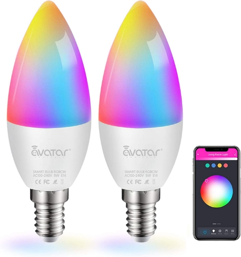 Picture of Smart Bulb E14 Light WiFi LED Alexa Candle Bulbs C37, Music Sync 5W 2700K-6500K RGB+Warm/Cool White Colour Smart App Control Compatible with Alexa & Google home