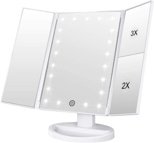 Picture of  Roll over image to zoom in Makeup Mirror with 21 Natural LED Lights, 3X/2X Magnification, Batteries/USB Dual Power Supply Lighted Cosmetic Mirrors (White)