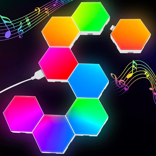 Picture of Hexagon Lights Gaming - 8 Pack RGB Led Hex Light Panels Hexagon Smart Wall Lights Sync to Music for Room Bar Decor Gaming Setup 