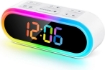 Picture of Dual Alarm Clock,7 Wake Up Soothing Sounds,Weekday/Weekend, RGB Night Light, Dimmable, Snooze, Mains Powered, Auto-Off Timer, Small Rainbow LED Digital Clock for Kids, Bedroom, Bedside