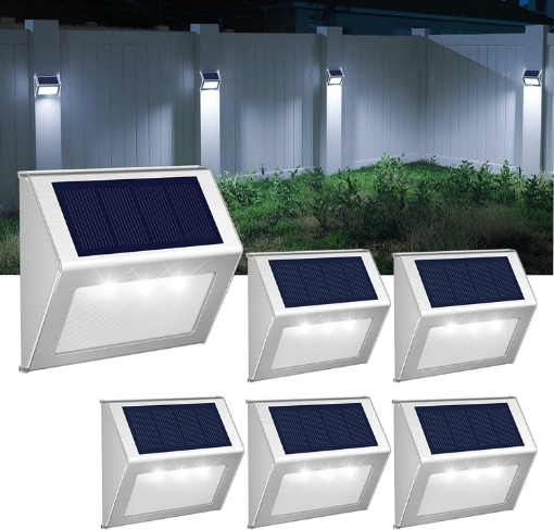 Picture of Solar Fence Lights, Stainless Steel Decorative Lights | Waterproof Step Lights Wireless Outdoor Lights | 6 Pack