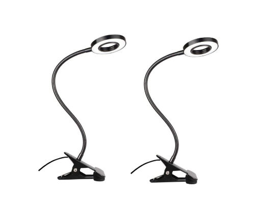 Picture of Pack Of 2 Versatile Clip-On LED Lamp for Reading, Studying, and Gaming - 3 Color Modes, Eye-Care Desk Light for Bed - Black