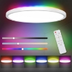 Picture of RGB Dimmable Led Flush Mount Ceiling Light with Remote, 12Inch 24W High Bright 3200lm, RGB Backlight Round Close to Ceiling Lamp 