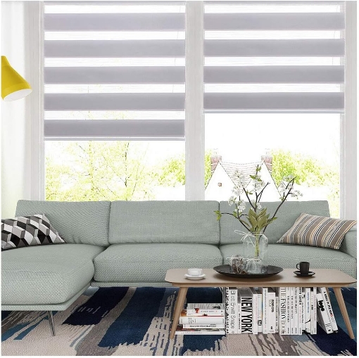 Picture of Easy Fix Zebra Roller Blind, Day and Night Blinds Curtains with Install Accessories (45CMx150CM, GREY)