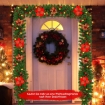 Picture of Christmas Garland, 9ft/270cm Christmas Xmas Decorations, Outdoor Indoor Christmas Pine Garland, Pre Lit Garlands, Christmas Tree Arch with Lights, Red Flower and Red Ball for Stairs Fireplace Door