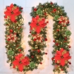 Picture of Christmas Garland, 9ft/270cm Christmas Xmas Decorations, Outdoor Indoor Christmas Pine Garland, Pre Lit Garlands, Christmas Tree Arch with Lights, Red Flower and Red Ball for Stairs Fireplace Door