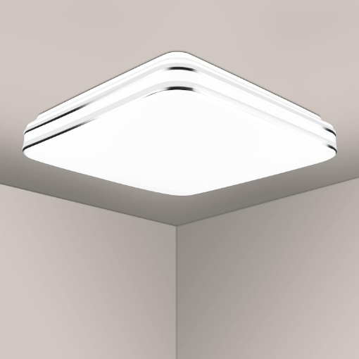 Picture of Ceiling Light 12W Silver-Rimmed Square, 6500K Cool White Indoor Ultra-Thin Flush Mount Ceiling Lights