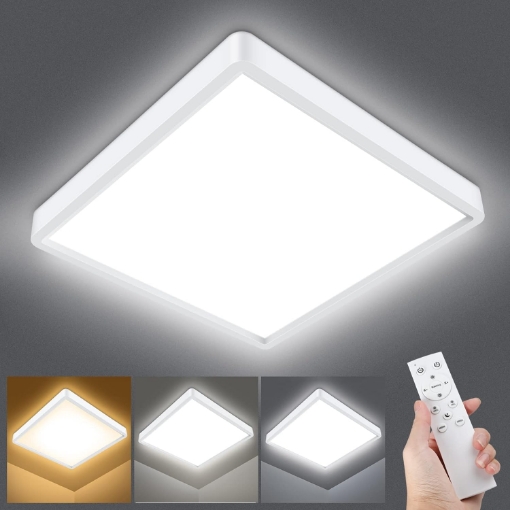 Picture of LED Ceiling Light Dimmable, 24W 2200LM Square Flush Mount Ceiling Lamp with Remote Control,3000K-6000K Brightness Adjustable