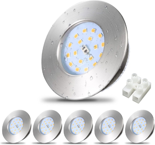 Picture of LED Recessed Spot Lights for Ceiling IP44 Bathroom Light Ultra Slim Brushed Chrome Downlights Warm White 240V(6pack)