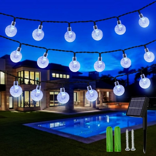 Picture of Solar String Lights, 59Ft 100 LED Globe String Lights, Solar Fairy Garden Lights Waterproof 8 Modes Indoor Outdoor Balcony Lights