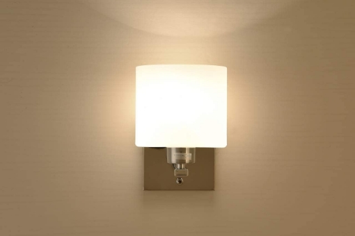 Picture of E14 Up Light Wall Light with ON/Off Toggle Switch, Reading Light,Oval Cylinder Glass Shade, Class 2 Double Insulated, Ideal for Bedroom, Living Room, Hallway