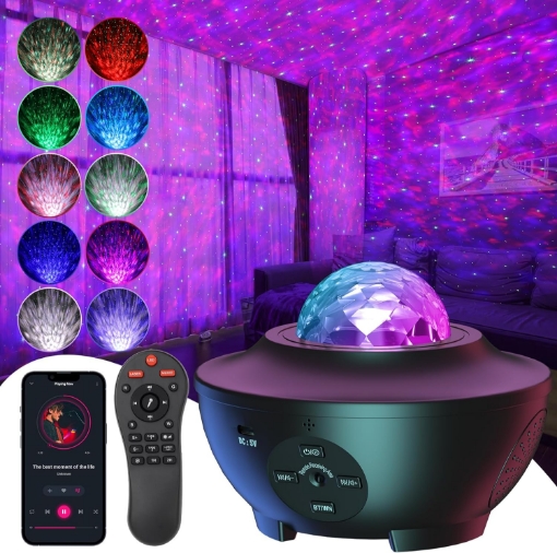 Picture of Galaxy Projector, Star Projector with Remote Color Changing,Music Bluetooth Speaker,Timer,Ocean Wave Star Sky LED Night Light Lamp for Kids Bedroom,Birthdays,Black