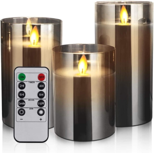 Picture of Led Flameless Candles, Battery Operated Flickering Candles Pillar Real Wax Moving Flame Electric Candle Sets  with Remote Timer, Pack of 3