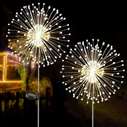 Picture of 2 PCS Solar Firework Light, Outdoor Solar Garden Decorative Lights 120 LED Powered 40 Copper Wires String DIY Landscape Light for Walkway