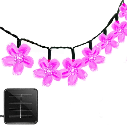 Picture of  Solar Fairy Lights Outdoor, 23ft/7m 50 LED Solar String Lights Garden 8 Modes Pink Peach Flower Fairy Lights Blue Decorative String Lights for Patio Gate Yard