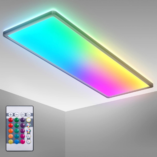 Picture of RGB LED Ceiling lamp I Ultra Flat LED Panel I Colour Change I RGBW Ceiling Light dimmable I Backlight Effect I Remote Control I Black