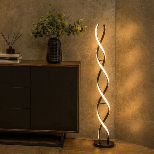 Picture of Matt Black Double Twist Floor Lamp Living Room Light Integrated LED Warm White