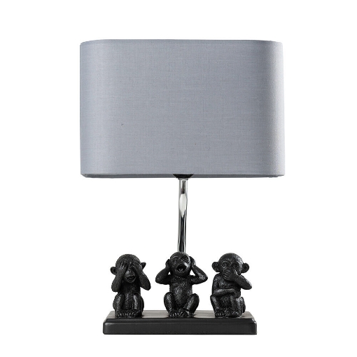 Picture of Animal Table Lamp Three Wise Monkeys Light Large Lampshade Shade LED Light Bulb