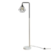 Picture of MiniSun Retro Style Black/Chrome Metal & White Marble Base Floor Lamp - Complete with a Gloss Black Metal Basket Cage Shade