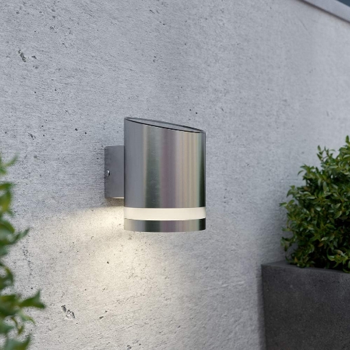 Picture of Solar Silver Stainless Steel LED Security Outdoor Wall Light with Motion Sensor Aluminium